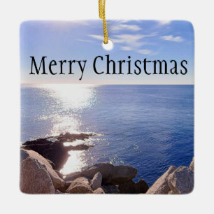 Ornamento De Cerâmica Oceano Atlântico Azul Feliz Natal Mar Sol