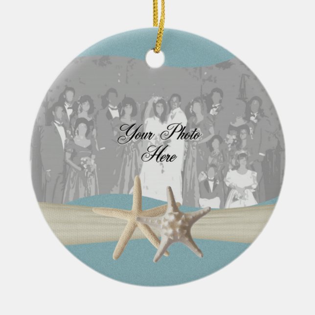 Ornamento De Cerâmica Oceano Sky Blue Starfish Foto (Frente)