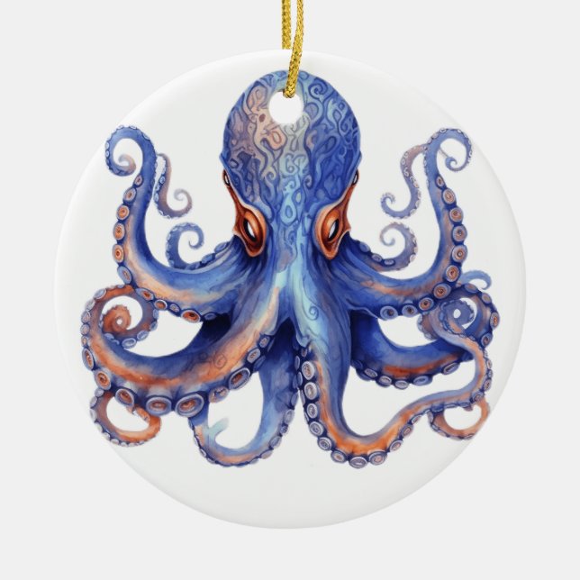 Ornamento De Cerâmica Octopus de Aquarela (Frente)