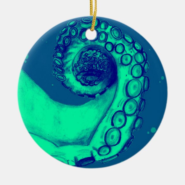 Ornamento De Cerâmica Octopus Náutico Teal e Marinho Tentáculo (Frente)