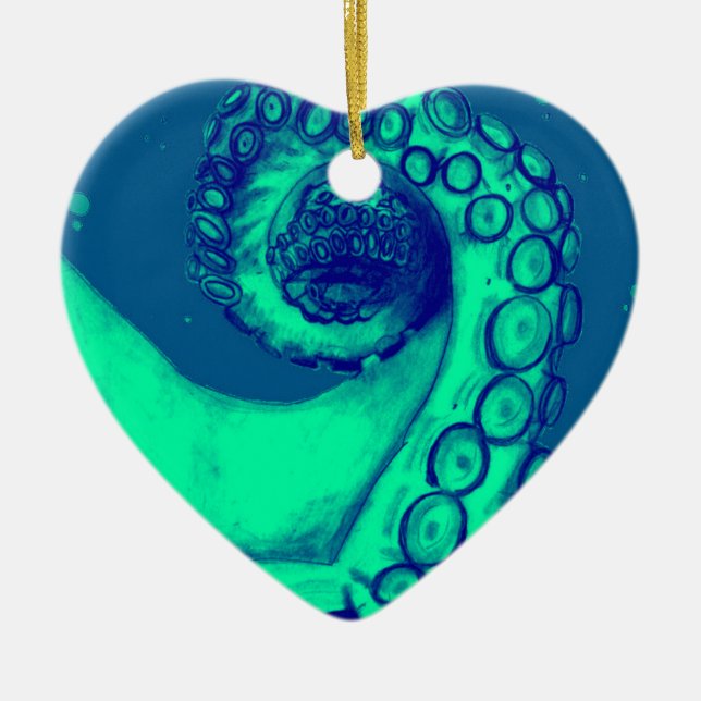 Ornamento De Cerâmica Octopus Náutico Teal e Marinho Tentáculo (Frente)