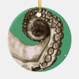 Ornamento De Cerâmica Octopus Náutico Verde Vintage Tentacle