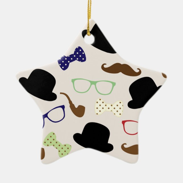 Ornamento De Cerâmica Óculos, Chapéus e bigode (Frente)