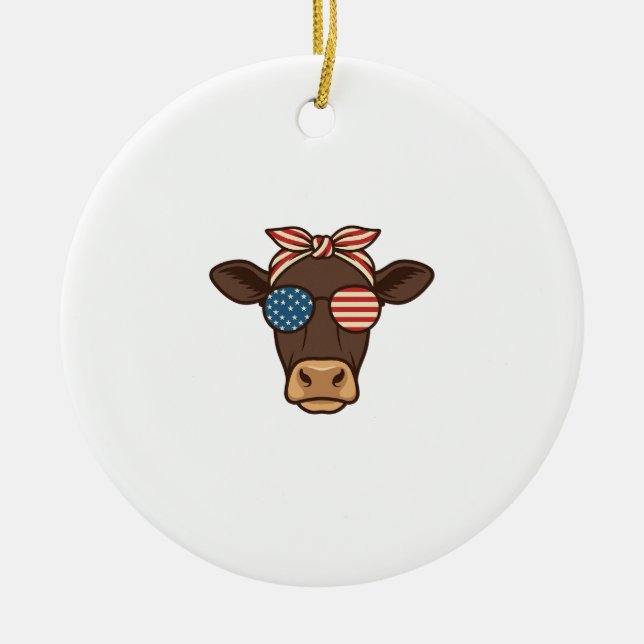 Ornamento De Cerâmica Óculos de sol com cabeça de vaca patriótica design (Frente)