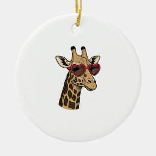 Ornamento De Cerâmica Óculos de Sol com Coração de Girafa Gravado Vintag