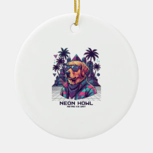 Ornamento De Cerâmica Óculos de Sol de Cachorro da Unidade Retro K9 Neon