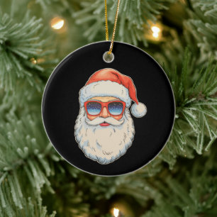 Ornamento De Cerâmica Óculos de Sol de Natal com Rosto de Papai Noel Ret