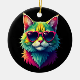 Ornamento De Cerâmica Óculos de sol, Dia de os namorados, gata, gata, ga
