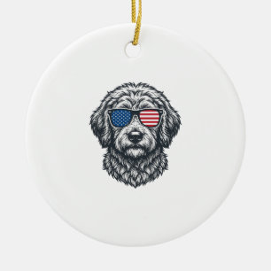Ornamento De Cerâmica Óculos de Sol Patrióticos de Cachorro Vintage
