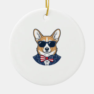 Ornamento De Cerâmica Óculos de Sol Patrióticos de Corgi Arte Vetorial V
