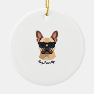 Ornamento De Cerâmica Óculos de Sol Vintage Hey, Paws Up French Bulldog 