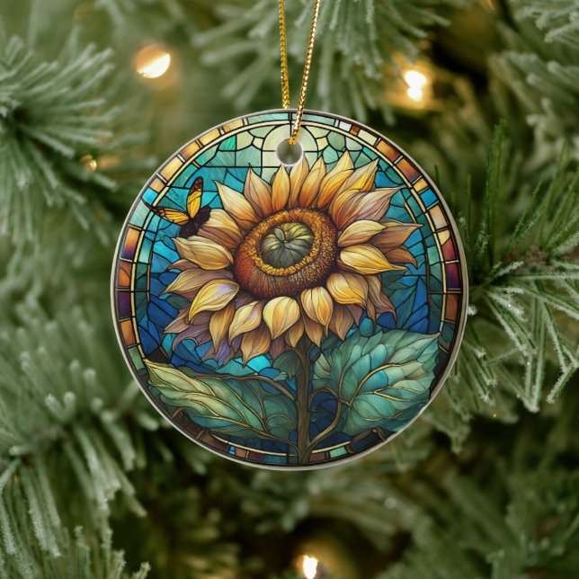 Ornamento De Cerâmica Óculos de vidro de cerâmica de girassol (Árvore)