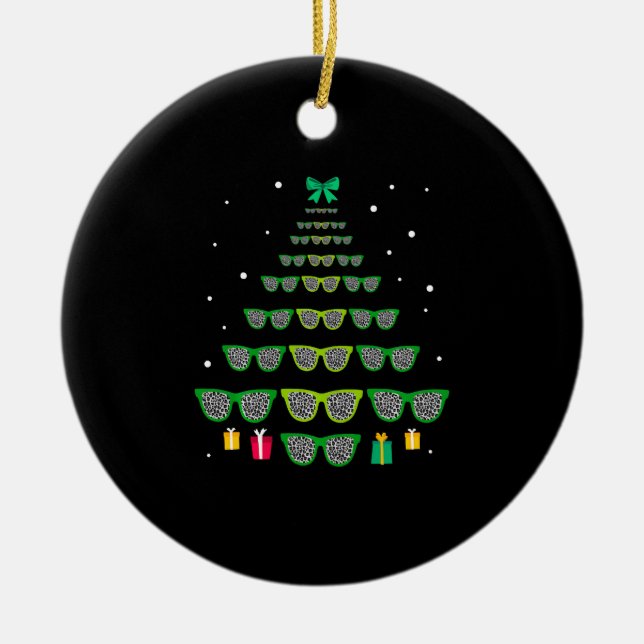 Ornamento De Cerâmica Óculos-leopardo Árvore Optometrista de Natal (Frente)