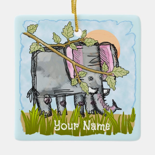 Ornamento De Cerâmica Ocultação de elefante (Frente)