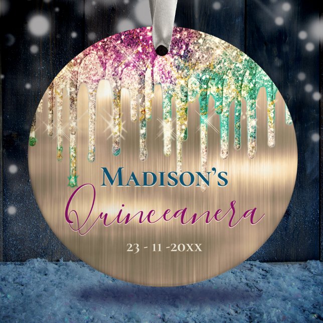 Ornamento De Cerâmica Odonnunicórnio Elegante Glitter Drives Quinceanera (Criador carregado)