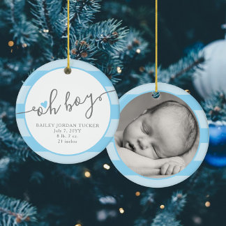 Ornamento De Cerâmica OH BOY Blue Heart Stripes Baby's 1rua Christmas