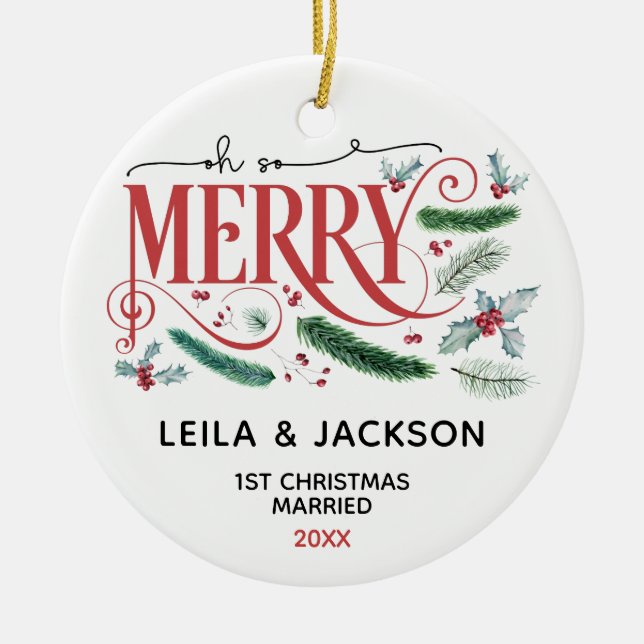 Ornamento De Cerâmica Oh casal tão alegre do Natal do feriado (Frente)