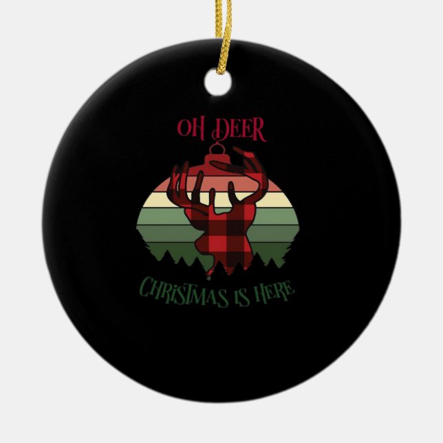 Ornamento De Cerâmica Oh Deer Christmas Is Here Joyful Aesthetic (Frente)