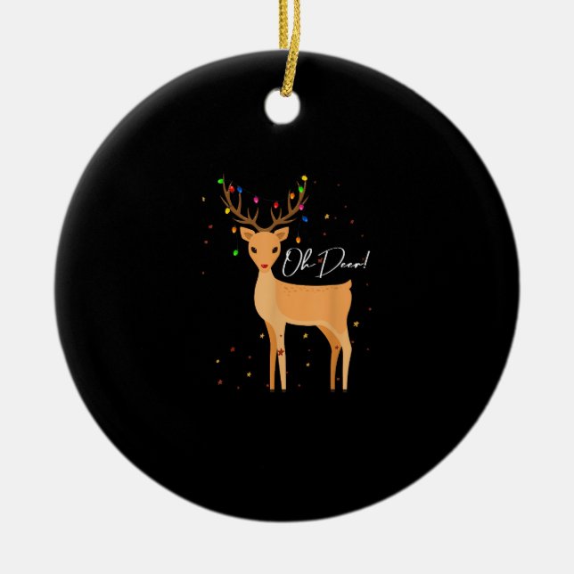 Ornamento De Cerâmica Oh Deer Christmas Light Pajama Cute ReindeOrnament (Frente)