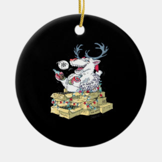 Ornamento De Cerâmica Oh Deer Drunk Reindeer Celebrating ChristmOrnament