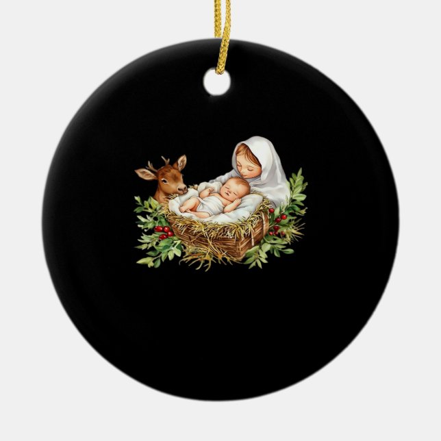 Ornamento De Cerâmica Oh Deer Mary Nativity Scene Christmas Jesus  (Frente)