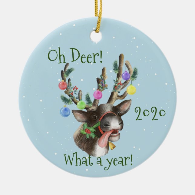 Ornamento De Cerâmica Oh Deer Que Ano Natal Pandemia 2020 (Frente)