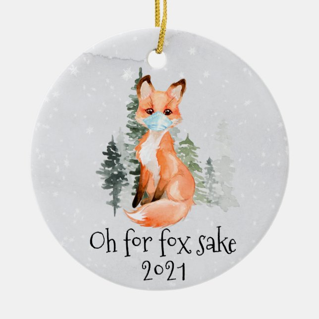 Ornamento De Cerâmica OH para Fox Sake 2021 Rosto Máscara Natal (Frente)