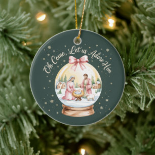 Ornamento De Cerâmica Oh Venha Adoremos a Ele Jesus Xmas Rosa Coquette