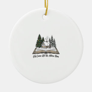 Ornamento De Cerâmica Oh Venha Vamos Adorá-Lo Design de Livro de Natal_1