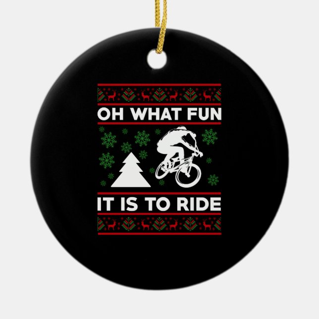Ornamento De Cerâmica Oh What Fun It Is To Ride Bicycle Christmas (Frente)