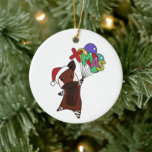 Ornamento De Cerâmica Okapi Christmas Snow Winter Animais Okapis<br><div class="desc">O Okapi para o Natal com balões de Natal. Animais engraçados com presentes e neve até as férias. Também é engraçado para o Natal em julho. Os ocapis são animais doces e perfeitos para o Natal.</div>