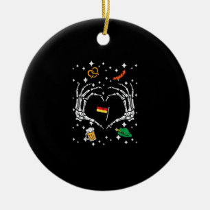 Ornamento De Cerâmica Oktoberfest Skeleton Hand Heart Flag Alemão