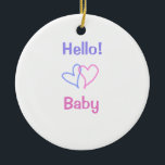 Ornamento De Cerâmica Olá bebê rosa roxo coração nome aquarela boho<br><div class="desc">design</div>