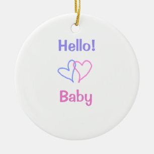 Ornamento De Cerâmica Olá bebê rosa roxo coração nome aquarela boho