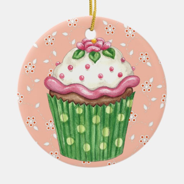 Ornamento De Cerâmica Olá, Cupcake! (Frente)
