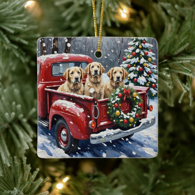 Ornamento De Cerâmica Old English Sheepdog Christmas Red Truck Holiday (Árvore)