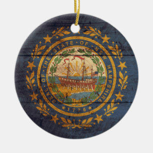 Ornamento De Cerâmica Old Wood New Hampshire Flag;