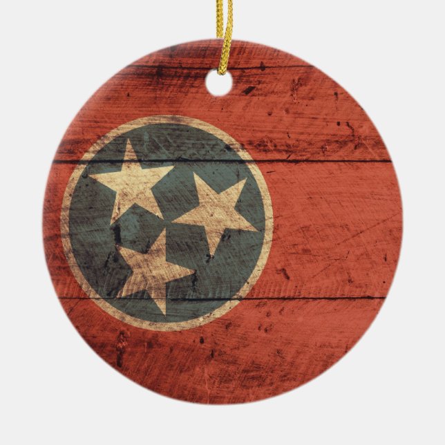 Ornamento De Cerâmica Old Wood Tennessee Flag; (Frente)
