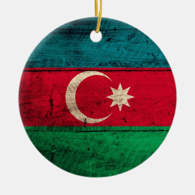 Ornamento De Cerâmica Old Wooden Azerbaijão Flag (Frente)