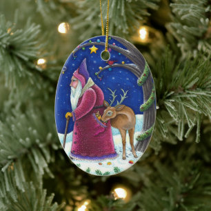 ORNAMENTO DE CERÂMICA OLDE WORLD BELSNICKLE & HUNGRY REINDEER, NATAL