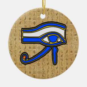 Ornamento De Cerâmica Olho De Cavalo Azul Em Hieroglifos
