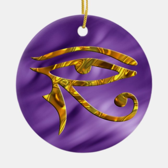 Ornamento De Cerâmica Olho De Cavalo - DOURADO | ondas lila (Frente)