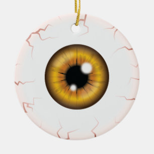 Ornamento De Cerâmica Olho Marrom Com Nome Personalizado Feliz Halloween