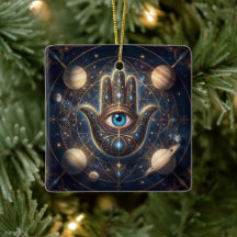 Olho Turco Hamsa Celestial Dourado Marinha Cósmica