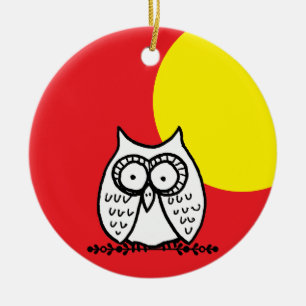 Ornamento De Cerâmica Olhos Grandes Coruja Cartoon Engraçado & Lua Verme