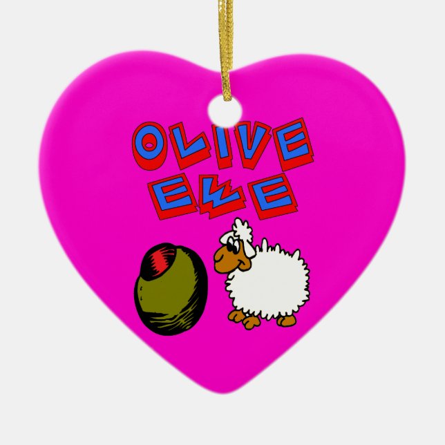 Ornamento De Cerâmica Olive Ewe, Eu Te Amo (Frente)