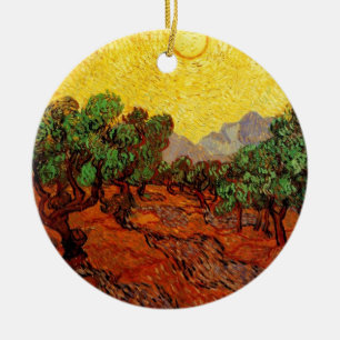 Ornamento De Cerâmica Olive Trees with Yellow Sky and Sun