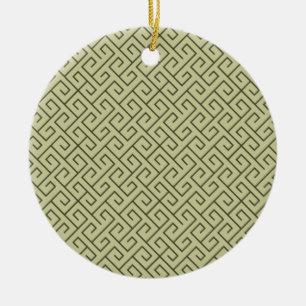 Ornamento De Cerâmica Olive Verde Espiral Celta Linhas de Ângulo Reto