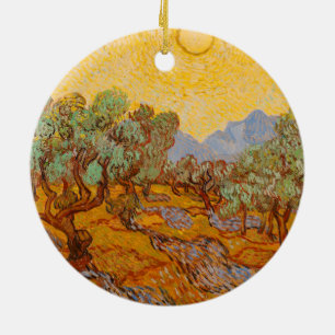 Ornamento De Cerâmica Oliveiras de Van Gogh Sol Amarelo Céu