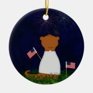 Ornamento De Cerâmica Oliver A Lontra Assistindo Fogos de Artifício